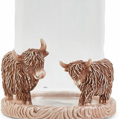 Biznest Glass Polycerid Elegant Candle Holders Rustic Highland Brown Cow Eye Catching Design Home Décor 17X16X12.8 Cm (Brown)