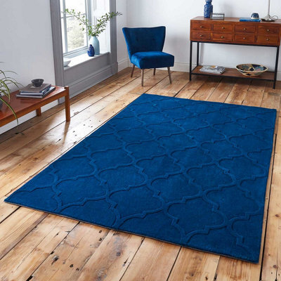 Navy Handmade Luxurious Modern Geometric Rug For Bedroom & Living Room-120Cm X 170Cm - image 1