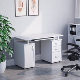 Lassic Vida Designs Otley White 3 Drawer Computer Desk With Shelves And Keyboard Tray - thumbnail 3