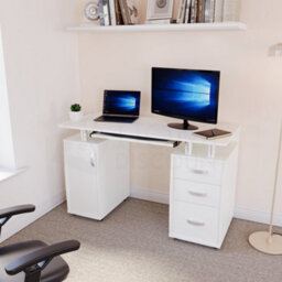 Lassic Vida Designs Otley White 3 Drawer Computer Desk With Shelves And Keyboard Tray