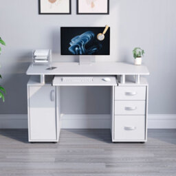 Lassic Vida Designs Otley White 3 Drawer Computer Desk With Shelves And Keyboard Tray - thumbnail 4