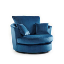 Furnishings For Less UK Fernando Soft Plush Velvet Fabric Swivel Chair 360 Rotation Blue