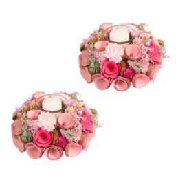 Dibor Set Of 2 Floral Pink Table Decoration Christmas Candle Holders - thumbnail 2