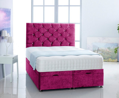 Comfy Deluxe Pink  Naples Foot Lift Ottoman Bed With Memory Spring Mattress And Headboard 4.0Ft Small Double - image 1