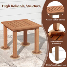Costway Patio Hardwood Side Table Outdoor Square End Table Wooden Slatted Coffee Table - thumbnail 8