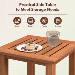 Costway Patio Hardwood Side Table Outdoor Square End Table Wooden Slatted Coffee Table - thumbnail 7
