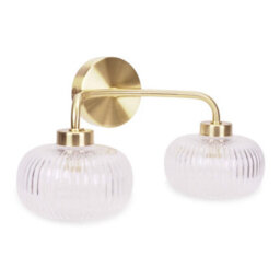 Valuelights Amaia Brushed Gold Ip44 2 Way Clear Ribbed Glass Wall Light