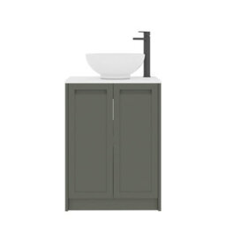 Royal Bathrooms Royal Bathroom Elmore 600mm Matt Green Freestanding Bathroom Vanity Unit 2 Door Plain White Worktop With Breeze Basin - thumbnail 7
