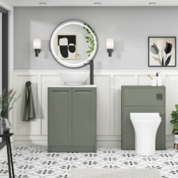 Royal Bathrooms Royal Bathroom Elmore 600mm Matt Green Freestanding Bathroom Vanity Unit 2 Door Plain White Worktop With Breeze Basin - thumbnail 5