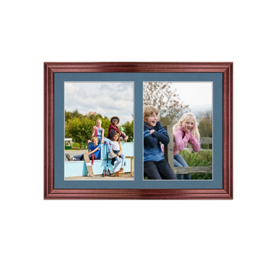 AK Frames 20X14 Rose Wood Classic Multi Photo Frame With Pompadour Mount - Holds 2 Apertures (2X) A4 Photos - image 1