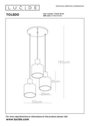 Lucide Toledo Vintage Cluster Pendant Light - 3Xe27 - Amber - thumbnail 8