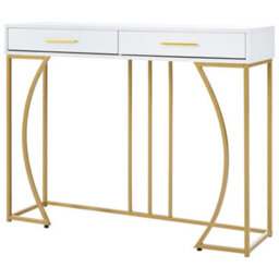 Btm Console Table 110X32X85Cm 2 Drawers Light Luxury Sofa Hallway Side Table White Gold Modern Storage Furniture - thumbnail 9