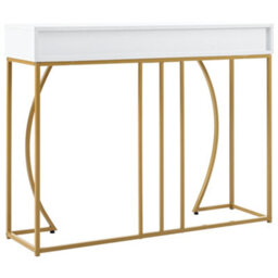 Btm Console Table 110X32X85Cm 2 Drawers Light Luxury Sofa Hallway Side Table White Gold Modern Storage Furniture - thumbnail 8