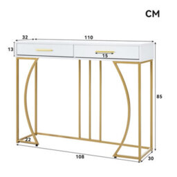 Btm Console Table 110X32X85Cm 2 Drawers Light Luxury Sofa Hallway Side Table White Gold Modern Storage Furniture - thumbnail 7