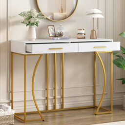 Btm Console Table 110X32X85Cm 2 Drawers Light Luxury Sofa Hallway Side Table White Gold Modern Storage Furniture - thumbnail 2