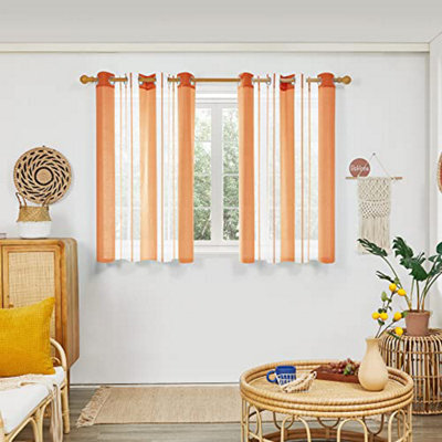 Deconovo Yarn-Dyed Voile Curtains Semi Transparent Net Curtains Eyelet Sheer Curtains, Orange, 55 X 54 Inch, 2 Panels - image 1
