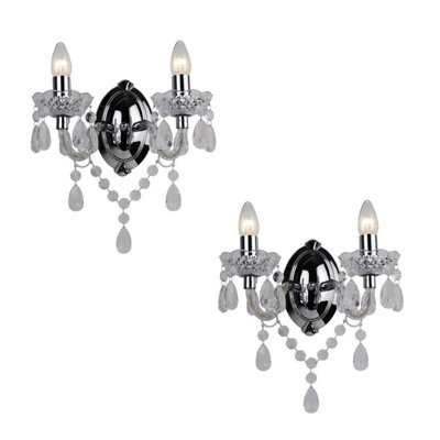 First Choice Lighting Set Of 2 Clear And Chrome Marie Therese Style 2 X 40W Wall Light - image 1