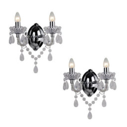 First Choice Lighting Set Of 2 Clear And Chrome Marie Therese Style 2 X 40W Wall Light