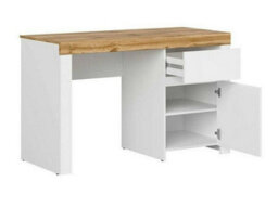 Impact Furniture 130Cm Desk With Drawer Storage Cupboard Wide Oak Effect Top Study Home Office Computer Table White Gloss Scandi Holten - thumbnail 4