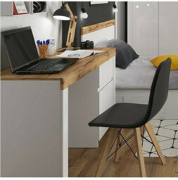 Impact Furniture 130Cm Desk With Drawer Storage Cupboard Wide Oak Effect Top Study Home Office Computer Table White Gloss Scandi Holten - thumbnail 2