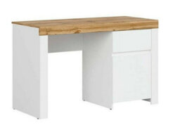 Impact Furniture 130Cm Desk With Drawer Storage Cupboard Wide Oak Effect Top Study Home Office Computer Table White Gloss Scandi Holten - thumbnail 3