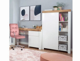 Impact Furniture 130Cm Desk With Drawer Storage Cupboard Wide Oak Effect Top Study Home Office Computer Table White Gloss Scandi Holten - thumbnail 8
