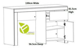 Impact Furniture 130Cm Desk With Drawer Storage Cupboard Wide Oak Effect Top Study Home Office Computer Table White Gloss Scandi Holten - thumbnail 7
