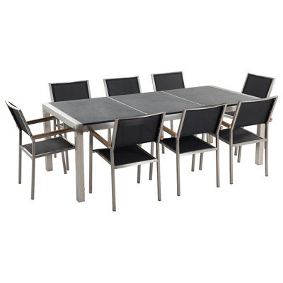 Beliani Garden Dining Set 8 Seater Grosseto Triple Plate Granite Flamed Black - image 1