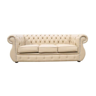 Chesterfield Original 3 Seater Sofa Shelly Stone Leather In Kimberley Style - image 1