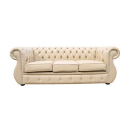 Chesterfield Original 3 Seater Sofa Shelly Stone Leather In Kimberley Style - thumbnail 1