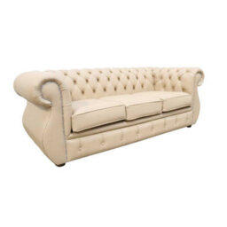 Chesterfield Original 3 Seater Sofa Shelly Stone Leather In Kimberley Style - thumbnail 2