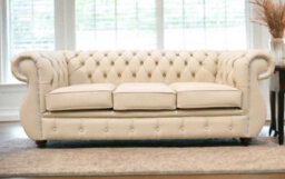 Chesterfield Original 3 Seater Sofa Shelly Stone Leather In Kimberley Style - thumbnail 4