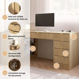 Tireno Cremona Oak Corner Desk With Fluted Drawers Modern Computer Desk For Home Office Study Bedroom And Teen Room - thumbnail 5