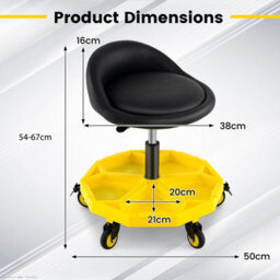 Costway Rolling Garage Stool 54-67 Cm Height Mechanic Stool 5-Wheel Pneumatic Creeper Seat - thumbnail 2