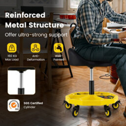 Costway Rolling Garage Stool 54-67 Cm Height Mechanic Stool 5-Wheel Pneumatic Creeper Seat - thumbnail 7