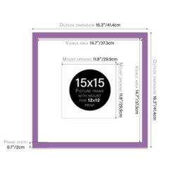 "15X15"" Purple Picture Frame - 15X15"" Square Frame With 12X12"" Mount For 15X15""/12X12"" Pictures Moderrn Style Thin Edge, 1 Pack" - thumbnail 2