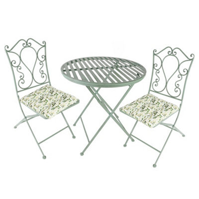 Dibor Vintage Green 3 Piece Outdoor Garden Furniture Dining Table And Chair Folding Bistro Set With Free Set Of 2 Green Seat Pads - image 1