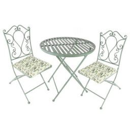 Dibor Vintage Green 3 Piece Outdoor Garden Furniture Dining Table And Chair Folding Bistro Set With Free Set Of 2 Green Seat Pads - thumbnail 1