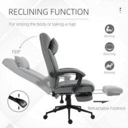 Vinsetto Ergonomic Office Chair, Recliner Chair With Head Pillow Light Grey - thumbnail 5