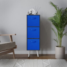 Urbn-Living Urbnliving 80Cm Height 3 Tier Black Wooden Storage Bookcase Scandinavian Style White Legs With Dark Blue Inserts - thumbnail 3