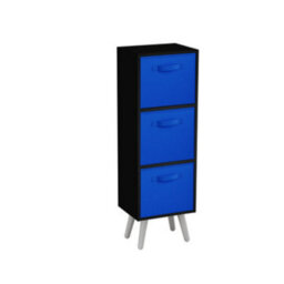 Urbn-Living Urbnliving 80Cm Height 3 Tier Black Wooden Storage Bookcase Scandinavian Style White Legs With Dark Blue Inserts - thumbnail 2
