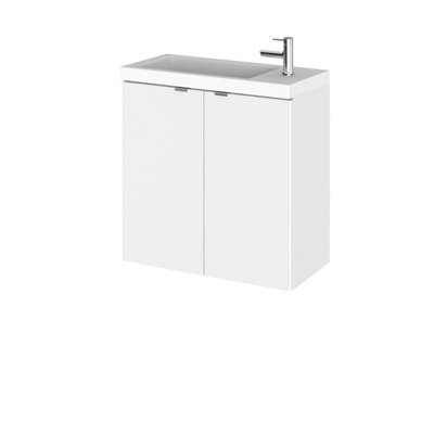 Hudson Reed Fusion Wall Hung 2 Door Vanity Unit & Compact Polymarble Basin, Stylish Vanity Unit With Basin, Gloss White, 500mm - image 1