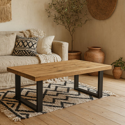 Wyld Haus Berrytwist Rectangular Coffee Table, Artisan Oak Finish, Industrial Black Metal Legs - image 1