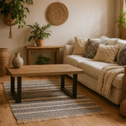 Wyld Haus Berrytwist Rectangular Coffee Table, Artisan Oak Finish, Industrial Black Metal Legs - thumbnail 2
