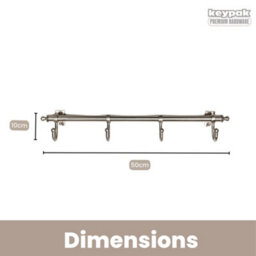 Keypak Metal Kitchen Rail Rack, 4 Satin Nickel Hooks, Wall-Mounted Utensil & Mug Hanger - thumbnail 2
