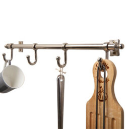 Keypak Metal Kitchen Rail Rack, 4 Satin Nickel Hooks, Wall-Mounted Utensil & Mug Hanger - thumbnail 1