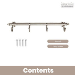 Keypak Metal Kitchen Rail Rack, 4 Satin Nickel Hooks, Wall-Mounted Utensil & Mug Hanger - thumbnail 3