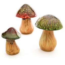 3 X Decorative Toadstool Ornaments - Indoor Outdoor Hand Finished Ceramic Glazed Mushroom Decorations - One Of Each H16, 14 & 10Cm - thumbnail 3