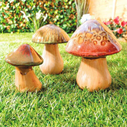 3 X Decorative Toadstool Ornaments - Indoor Outdoor Hand Finished Ceramic Glazed Mushroom Decorations - One Of Each H16, 14 & 10Cm - thumbnail 2