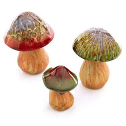 3 X Decorative Toadstool Ornaments - Indoor Outdoor Hand Finished Ceramic Glazed Mushroom Decorations - One Of Each H16, 14 & 10Cm - thumbnail 1